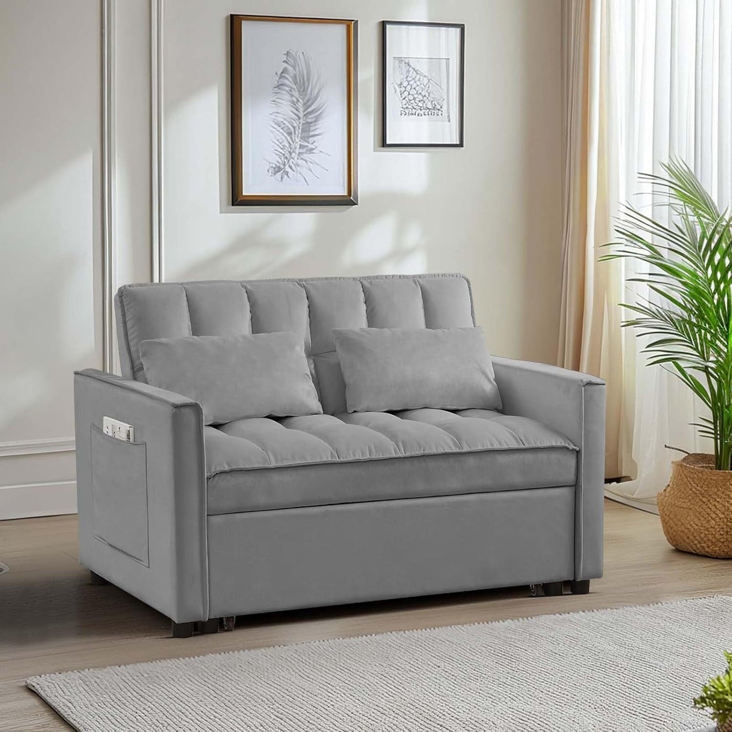 Divano letto 3 in 1 in velluto con schienale regolabile