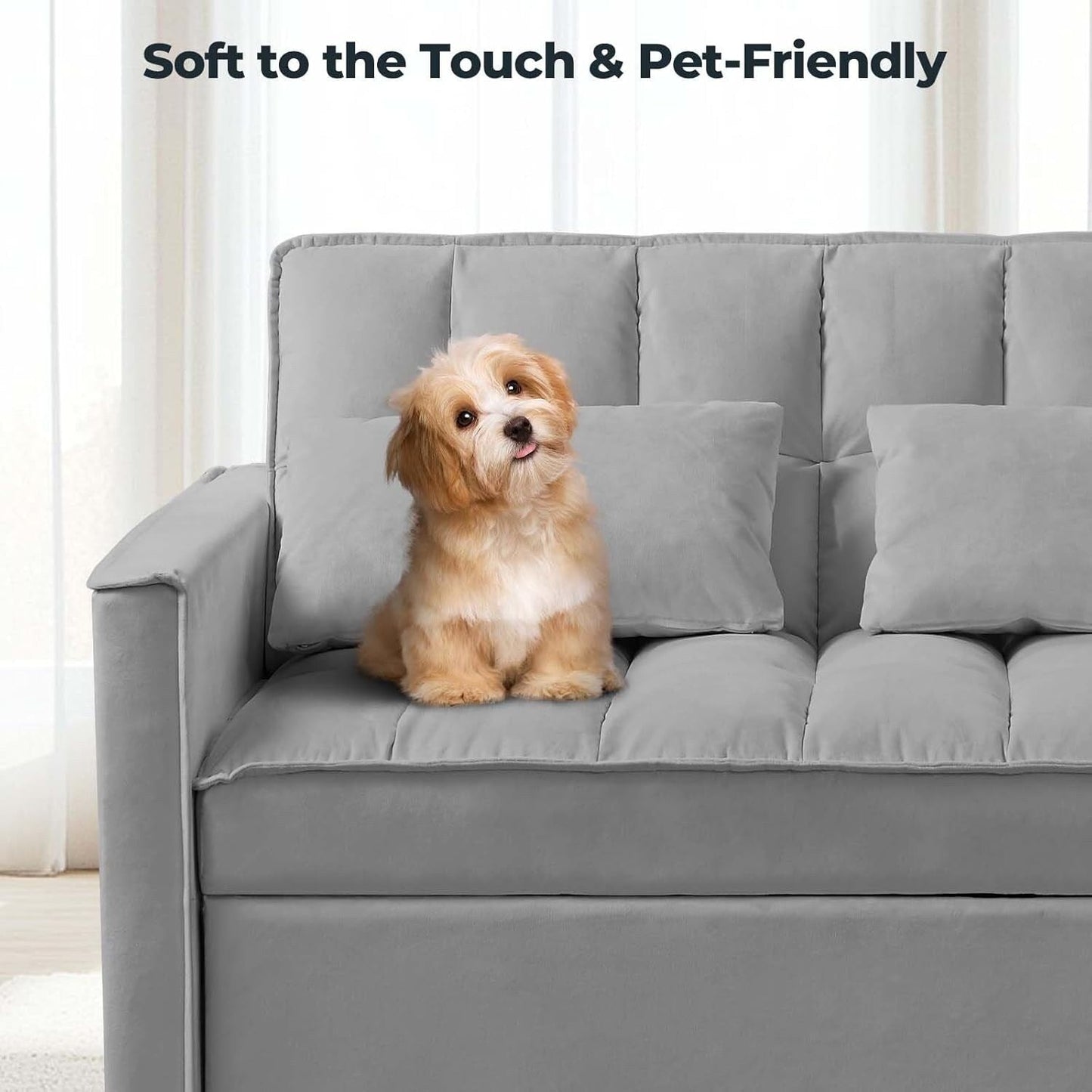 Divano letto 3 in 1 in velluto con schienale regolabile