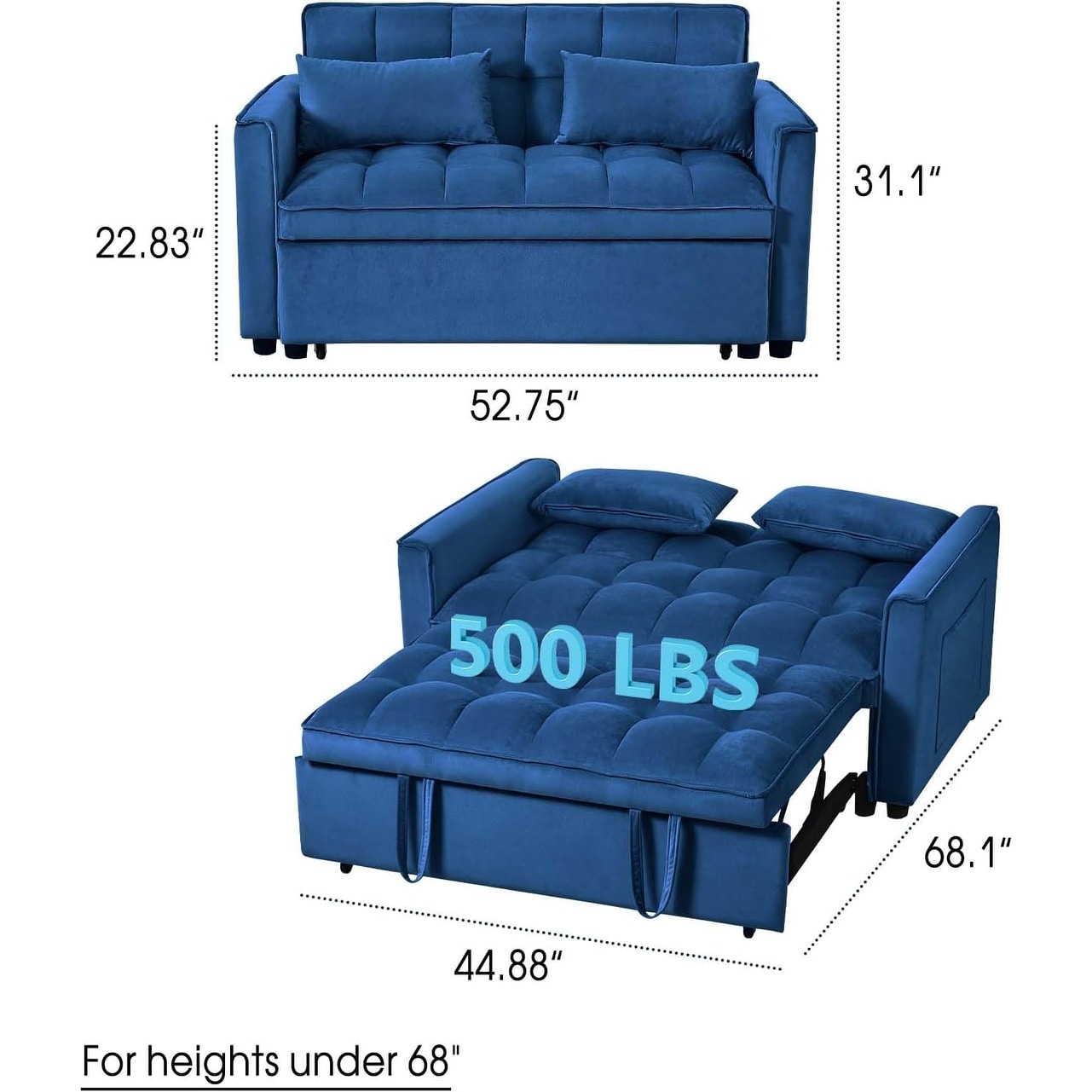 Divano letto 3 in 1 in velluto con schienale regolabile