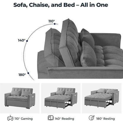 Divano letto 3 in 1 in velluto con schienale regolabile