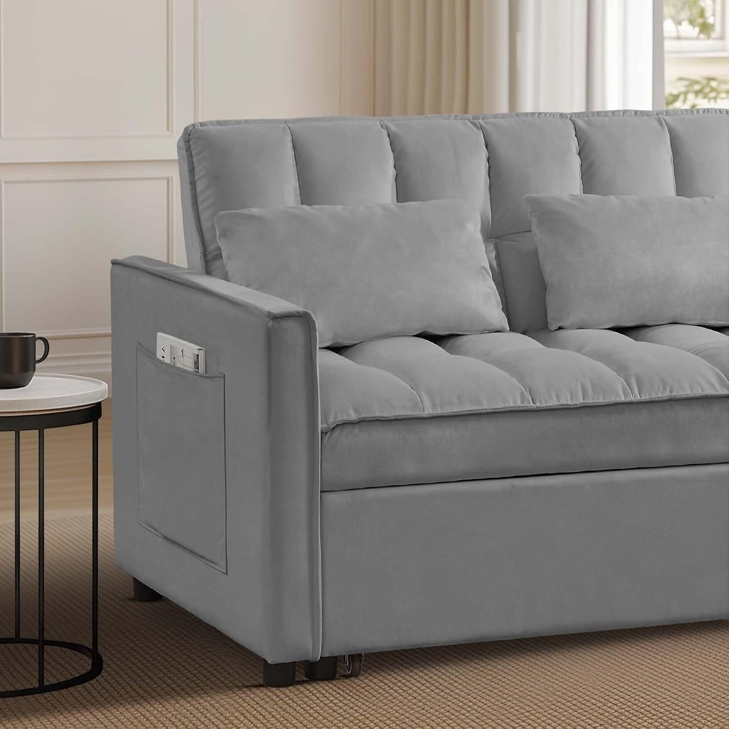 Divano letto 3 in 1 in velluto con schienale regolabile