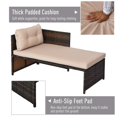 Set di mobili da giardino in vimini Outsunny da 3 pezzi, set da conversazione in rattan, set di divani componibili con chaise longue imbottita