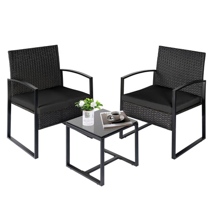 Set da bistrot da giardino, 3 pezzi, set di mobili da esterno con tavolo in vetro, set da conversazione in rattan per veranda, giardino, balcone