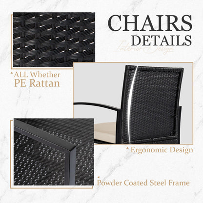 Set da bistrot da giardino, 3 pezzi, set di mobili da esterno con tavolo in vetro, set da conversazione in rattan per veranda, giardino, balcone