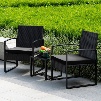 Set da bistrot da giardino, 3 pezzi, set di mobili da esterno con tavolo in vetro, set da conversazione in rattan per veranda, giardino, balcone