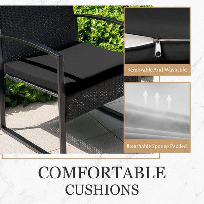 Set da bistrot da giardino, 3 pezzi, set di mobili da esterno con tavolo in vetro, set da conversazione in rattan per veranda, giardino, balcone