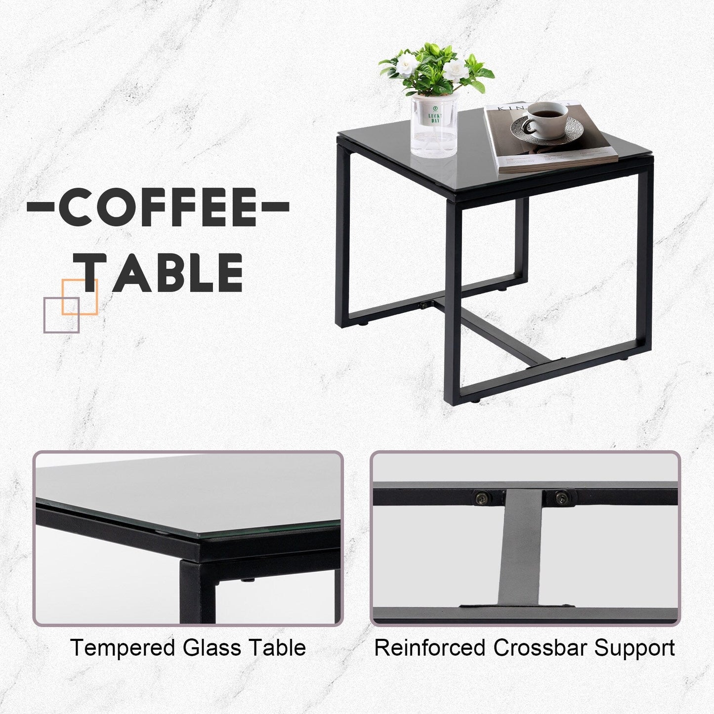 Set da bistrot da giardino, 3 pezzi, set di mobili da esterno con tavolo in vetro, set da conversazione in rattan per veranda, giardino, balcone