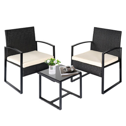Set da bistrot da giardino, 3 pezzi, set di mobili da esterno con tavolo in vetro, set da conversazione in rattan per veranda, giardino, balcone
