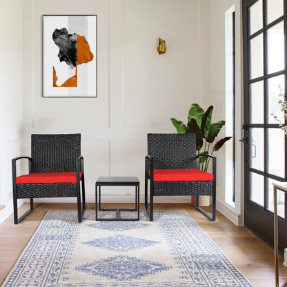 Set da bistrot da giardino, 3 pezzi, set di mobili da esterno con tavolo in vetro, set da conversazione in rattan per veranda, giardino, balcone