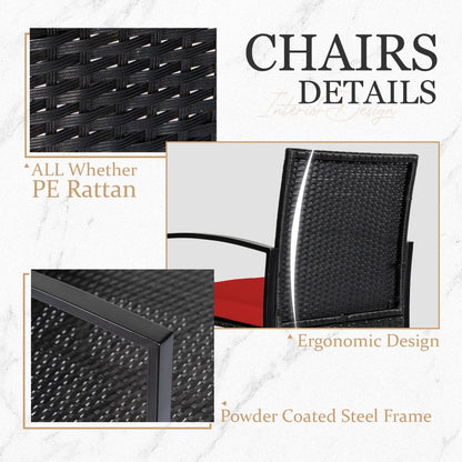 Set da bistrot da giardino, 3 pezzi, set di mobili da esterno con tavolo in vetro, set da conversazione in rattan per veranda, giardino, balcone