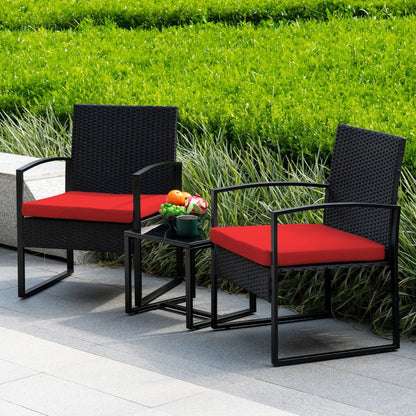 Set da bistrot da giardino, 3 pezzi, set di mobili da esterno con tavolo in vetro, set da conversazione in rattan per veranda, giardino, balcone