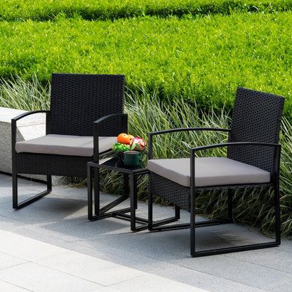 Set da bistrot da giardino, 3 pezzi, set di mobili da esterno con tavolo in vetro, set da conversazione in rattan per veranda, giardino, balcone