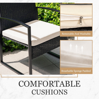 Set da bistrot da giardino, 3 pezzi, set di mobili da esterno con tavolo in vetro, set da conversazione in rattan per veranda, giardino, balcone