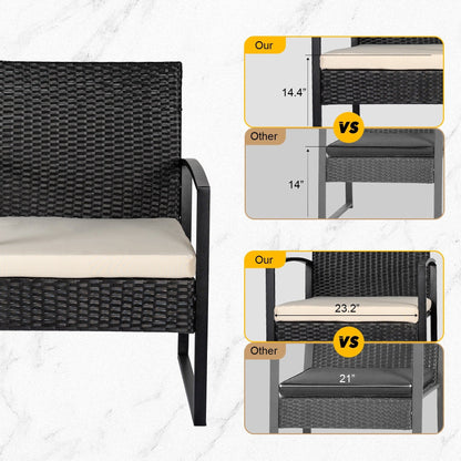 Set da bistrot da giardino, 3 pezzi, set di mobili da esterno con tavolo in vetro, set da conversazione in rattan per veranda, giardino, balcone