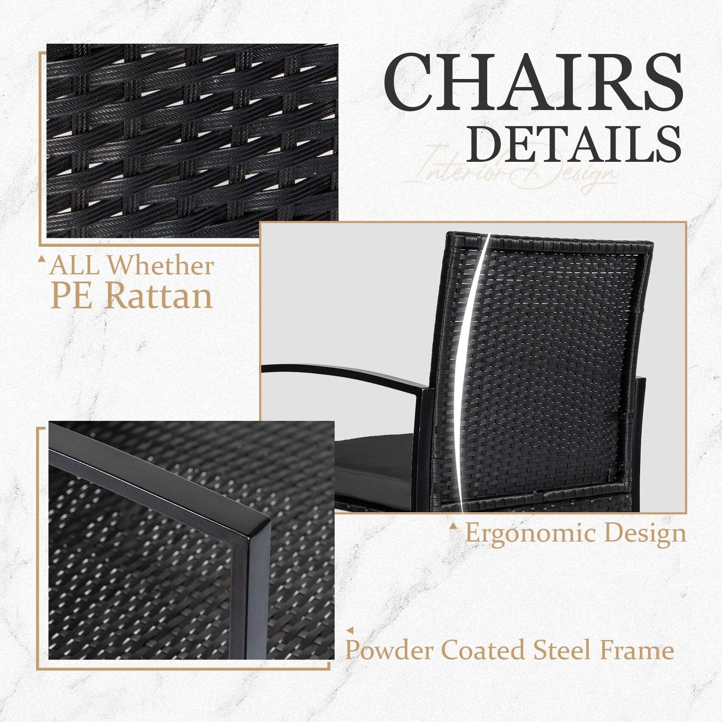 Set da bistrot da giardino, 3 pezzi, set di mobili da esterno con tavolo in vetro, set da conversazione in rattan per veranda, giardino, balcone