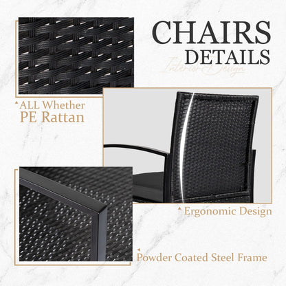 Set da bistrot da giardino, 3 pezzi, set di mobili da esterno con tavolo in vetro, set da conversazione in rattan per veranda, giardino, balcone