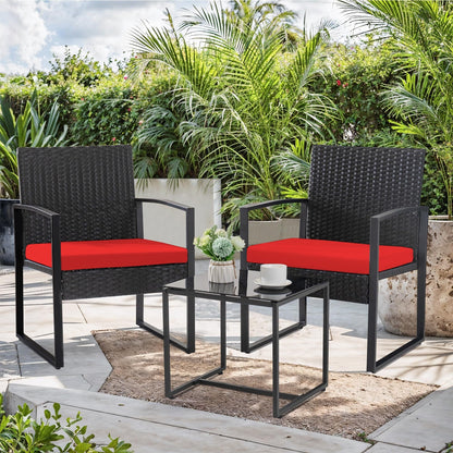 Set da bistrot da giardino, 3 pezzi, set di mobili da esterno con tavolo in vetro, set da conversazione in rattan per veranda, giardino, balcone