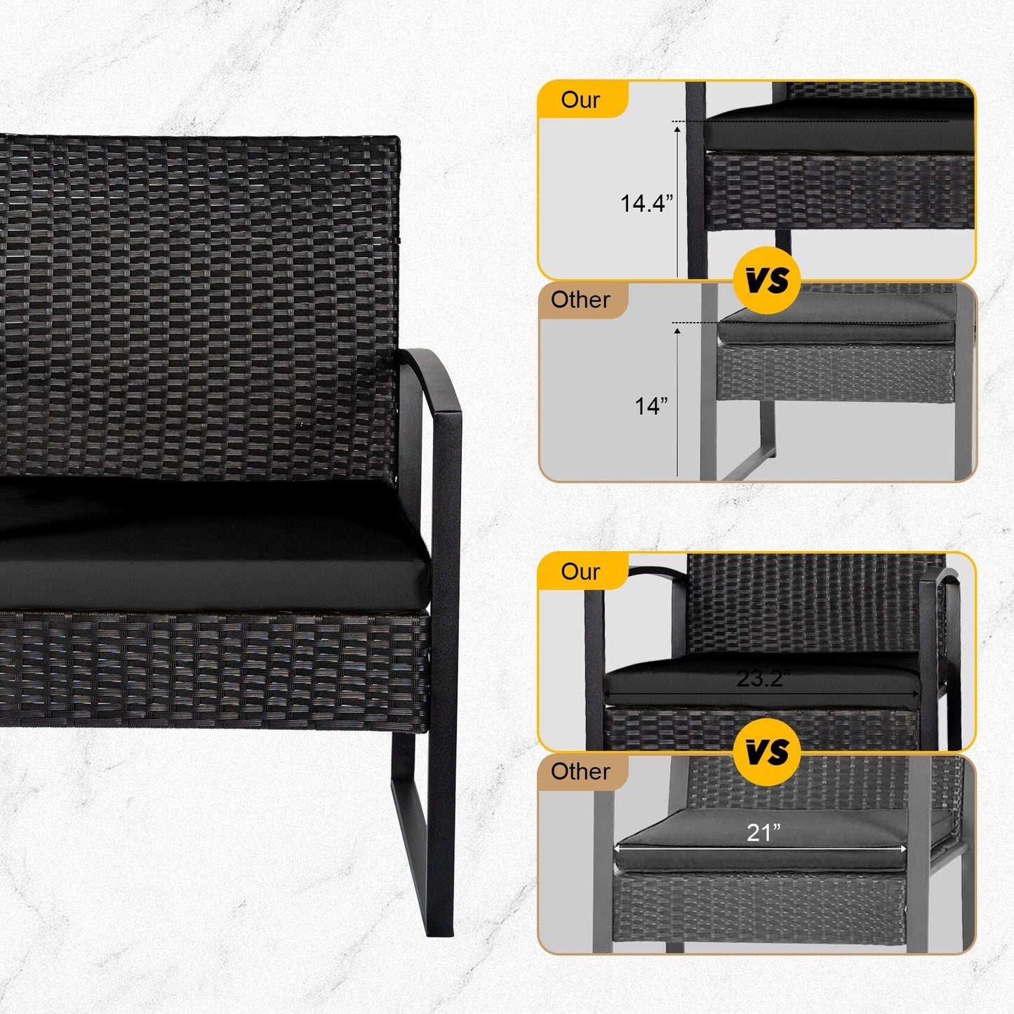 Set da bistrot da giardino, 3 pezzi, set di mobili da esterno con tavolo in vetro, set da conversazione in rattan per veranda, giardino, balcone