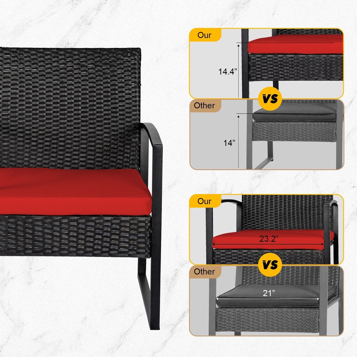 Set da bistrot da giardino, 3 pezzi, set di mobili da esterno con tavolo in vetro, set da conversazione in rattan per veranda, giardino, balcone