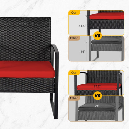 Set da bistrot da giardino, 3 pezzi, set di mobili da esterno con tavolo in vetro, set da conversazione in rattan per veranda, giardino, balcone