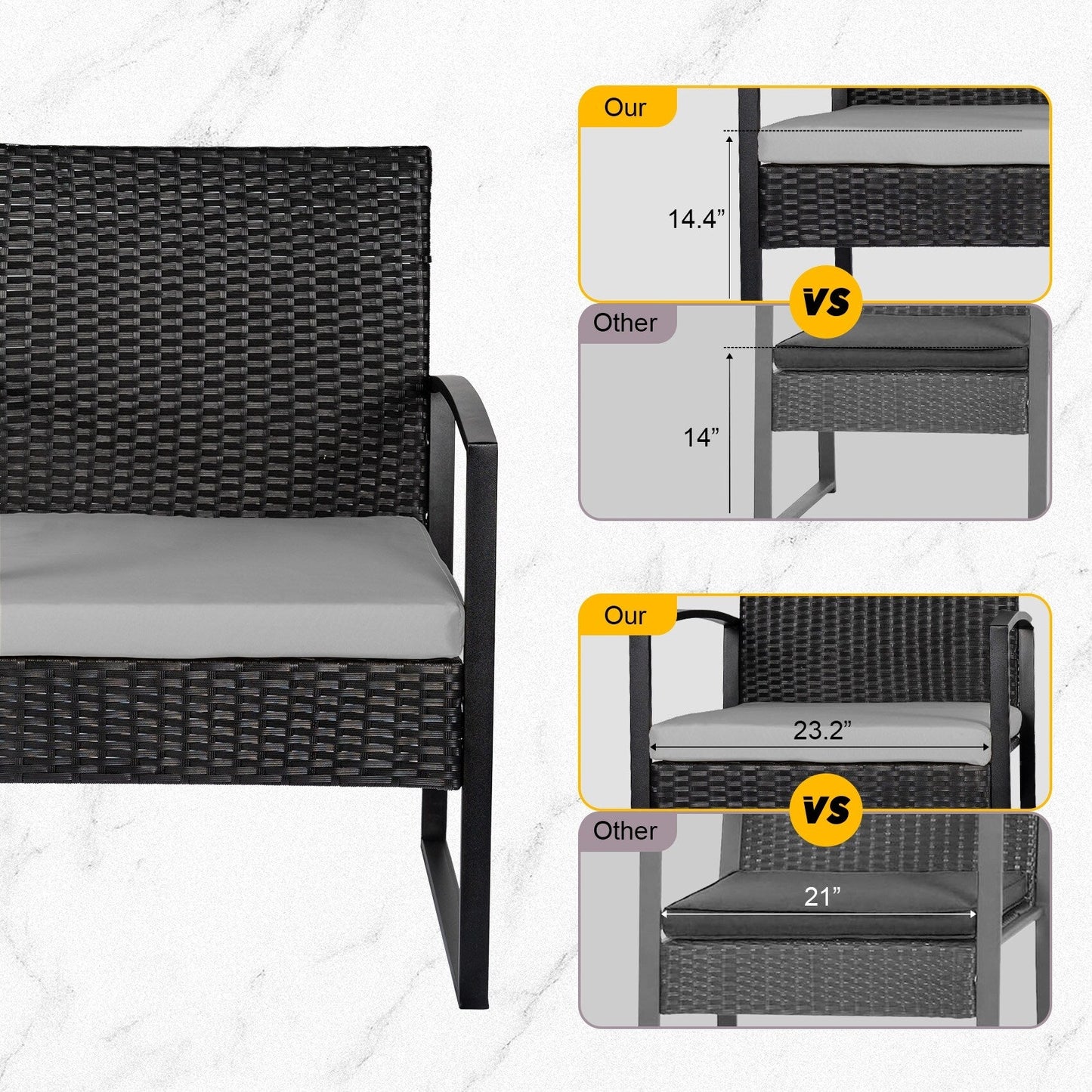 Set da bistrot da giardino, 3 pezzi, set di mobili da esterno con tavolo in vetro, set da conversazione in rattan per veranda, giardino, balcone