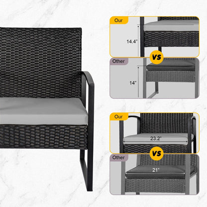 Set da bistrot da giardino, 3 pezzi, set di mobili da esterno con tavolo in vetro, set da conversazione in rattan per veranda, giardino, balcone