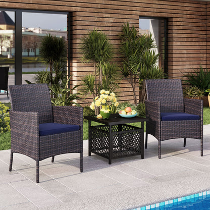 Set da bistrot da esterno 3 pezzi: tavolo da 22 con foro per ombrellone e 2 sedie in rattan - Nero