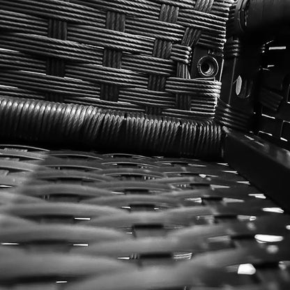 Set da patio in vimini da 3 pezzi con cuscino, set di sedie da esterno con tavolo in vetro, sedia in rattan, set da bistrot moderno