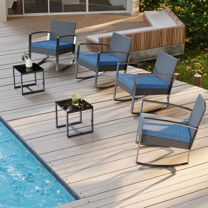 Set da patio in vimini da 3 pezzi con cuscino, set di sedie da esterno con tavolo in vetro, sedia in rattan, set da bistrot moderno