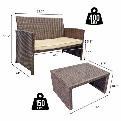 Set di divani da esterno in rattan da 3 pezzi con cuscini