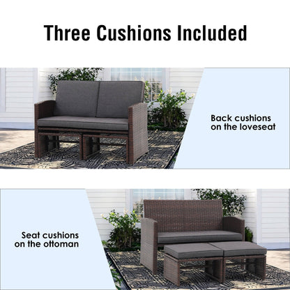 Set di divani da esterno in rattan da 3 pezzi con cuscini