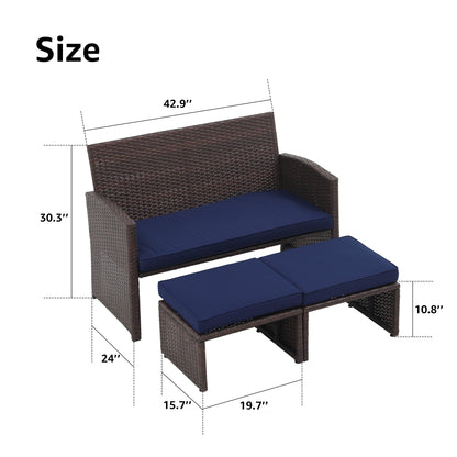 Set di divani da esterno in rattan da 3 pezzi con cuscini