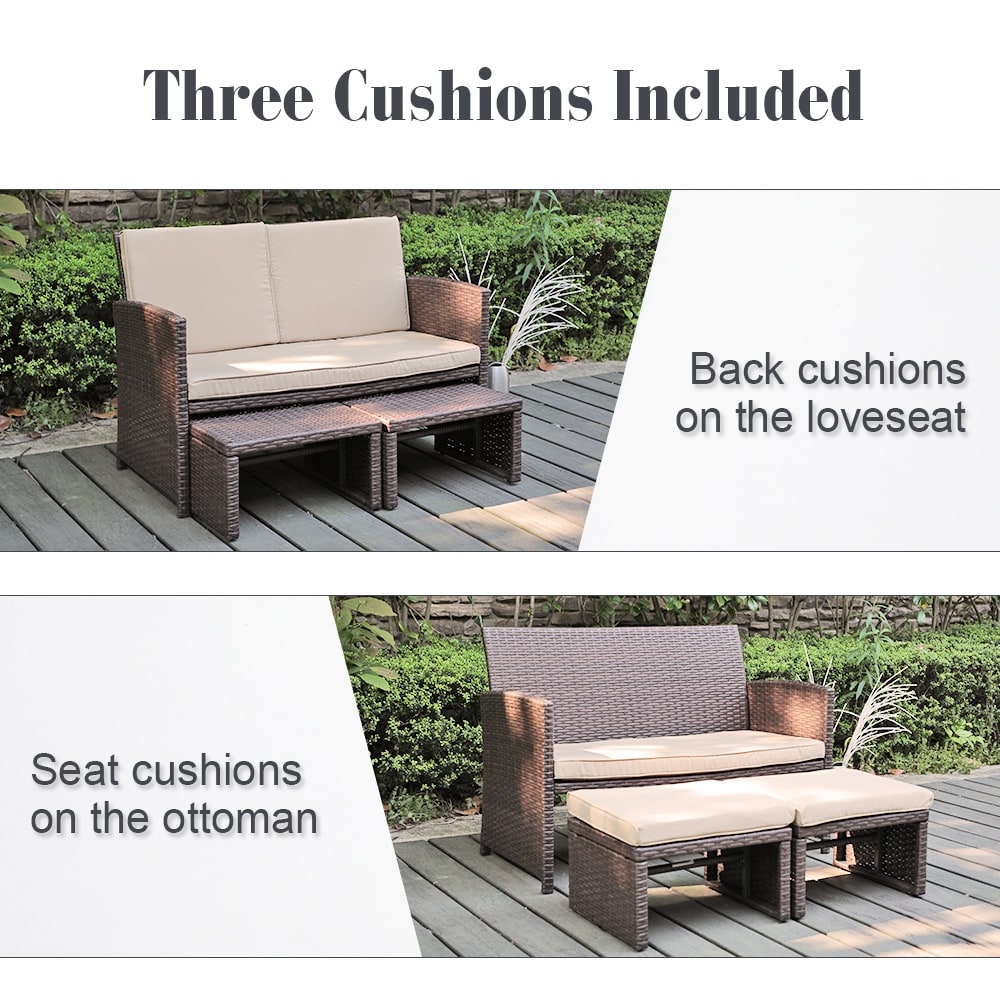 Set di divani da esterno in rattan da 3 pezzi con cuscini