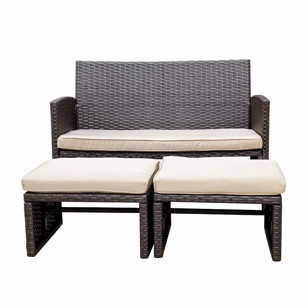 Set di divani da esterno in rattan da 3 pezzi con cuscini