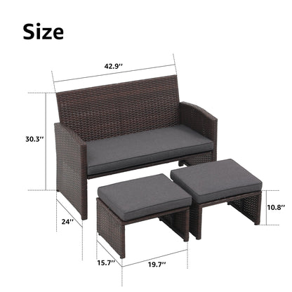 Set di divani da esterno in rattan da 3 pezzi con cuscini