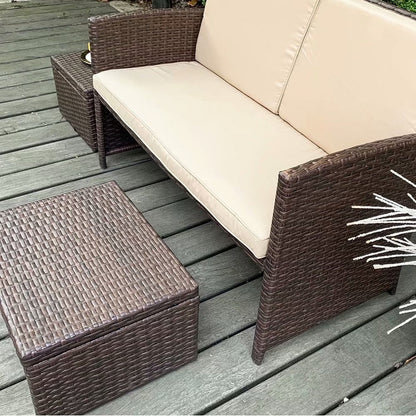 Set di divani da esterno in rattan da 3 pezzi con cuscini