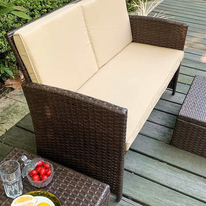 Set di divani da esterno in rattan da 3 pezzi con cuscini