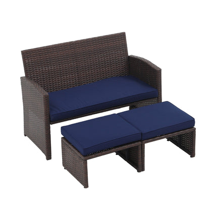 Set di divani da esterno in rattan da 3 pezzi con cuscini