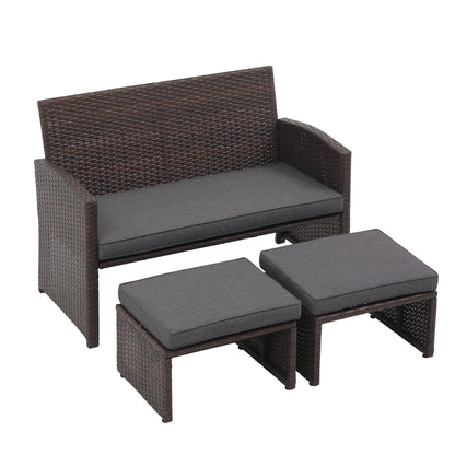 Set di divani da esterno in rattan da 3 pezzi con cuscini