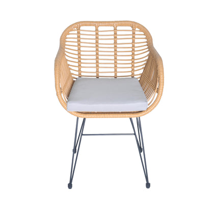 Set da bistrot da esterno in vimini e rattan, 3 pezzi, con tavolo e cuscini