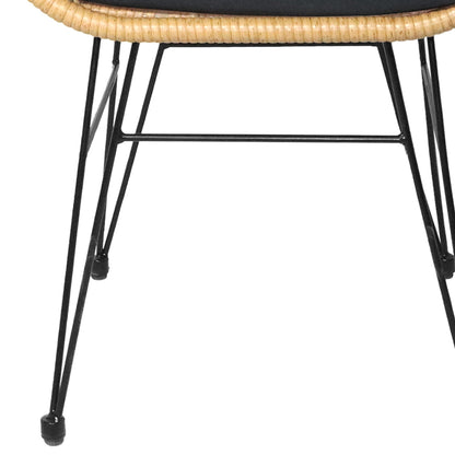 Set da bistrot da esterno in vimini e rattan, 3 pezzi, con tavolo e cuscini