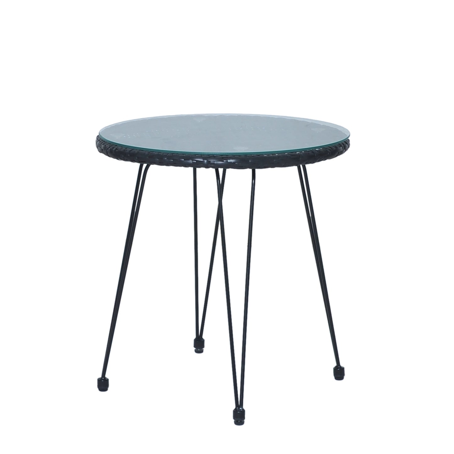 Set da bistrot da esterno in vimini e rattan, 3 pezzi, con tavolo e cuscini