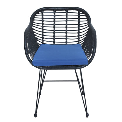 Set da bistrot da esterno in vimini e rattan, 3 pezzi, con tavolo e cuscini