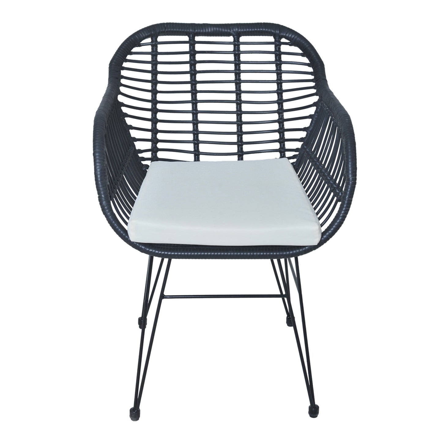 Set da bistrot da esterno in vimini e rattan, 3 pezzi, con tavolo e cuscini