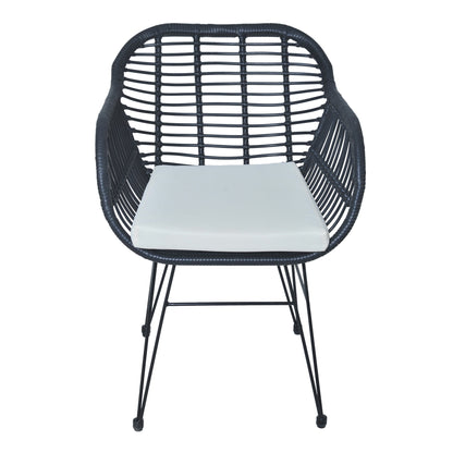 Set da bistrot da esterno in vimini e rattan, 3 pezzi, con tavolo e cuscini