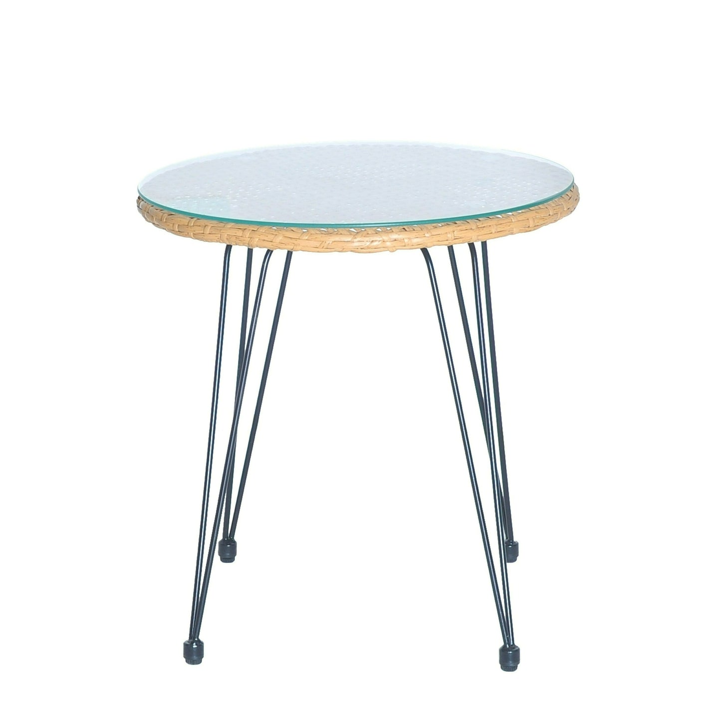 Set da bistrot da esterno in vimini e rattan, 3 pezzi, con tavolo e cuscini