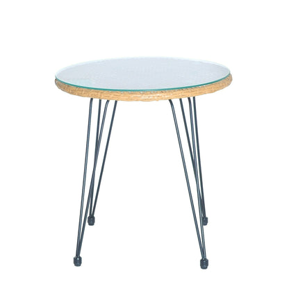 Set da bistrot da esterno in vimini e rattan, 3 pezzi, con tavolo e cuscini