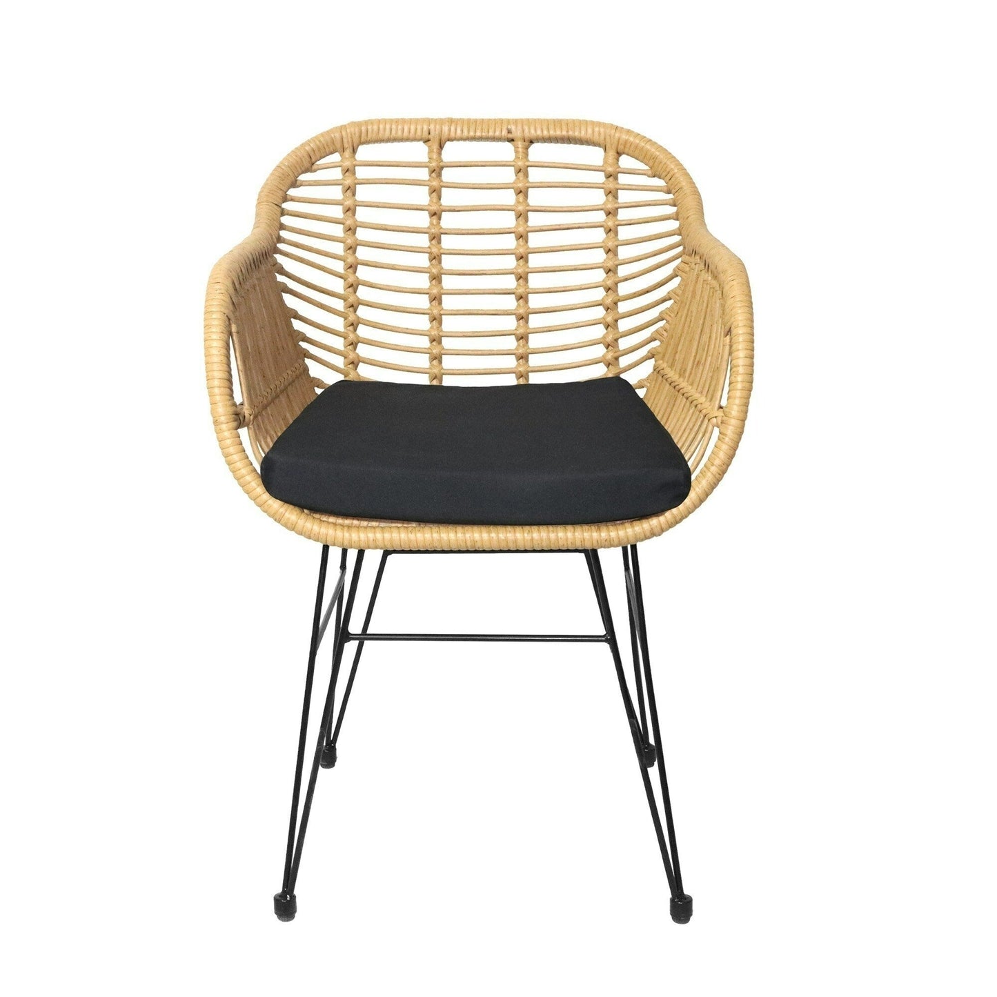 Set da bistrot da esterno in vimini e rattan, 3 pezzi, con tavolo e cuscini