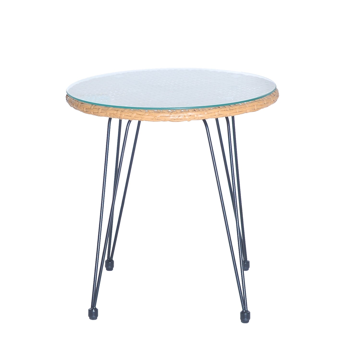 Set da bistrot da esterno in vimini e rattan, 3 pezzi, con tavolo e cuscini