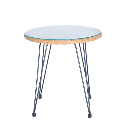 Set da bistrot da esterno in vimini e rattan, 3 pezzi, con tavolo e cuscini